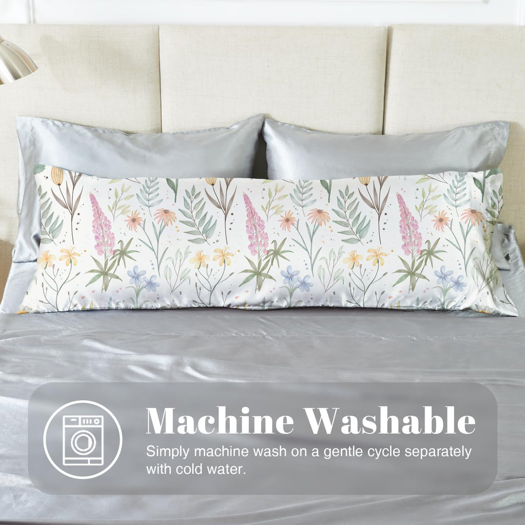 Exq Home Satin Body Pillowcase For Hair And Skin- Multicolor Printed Flower Silk Long Pillowcase 20X54 Inches - Satin Pillow Cas