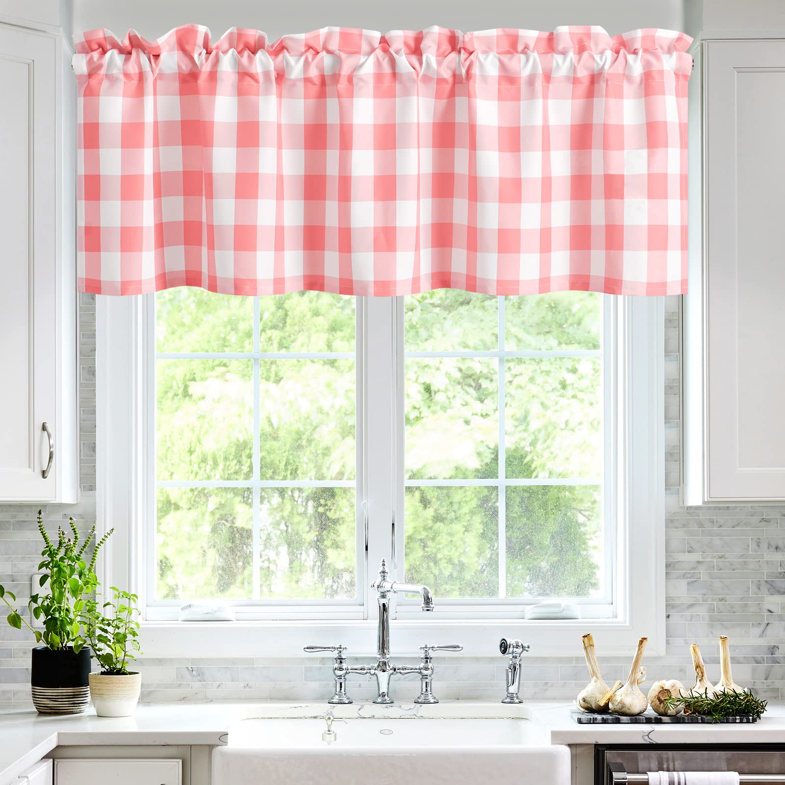 Hiasan Buffalo Plaid Curtains Valances For Windows - Semi Sheer Checkered Rod Pocket Valance For Living Room, Farmhouse, Bedroom