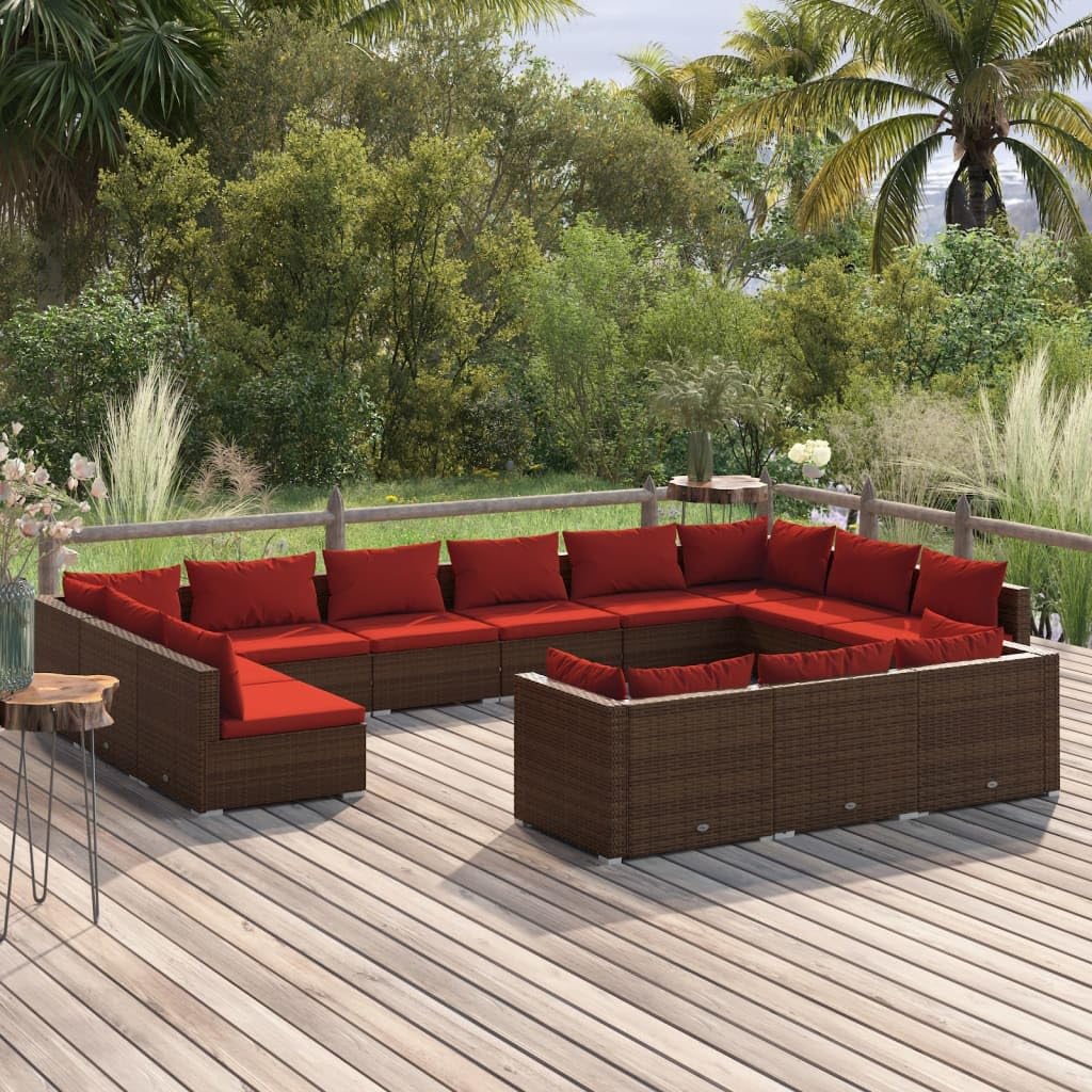 vidaXL Patio Lounge Set with Cushions - Outdoor Brown Poly Rattan Furniture Set with Powder-Coated Steel Frames - Modular Design