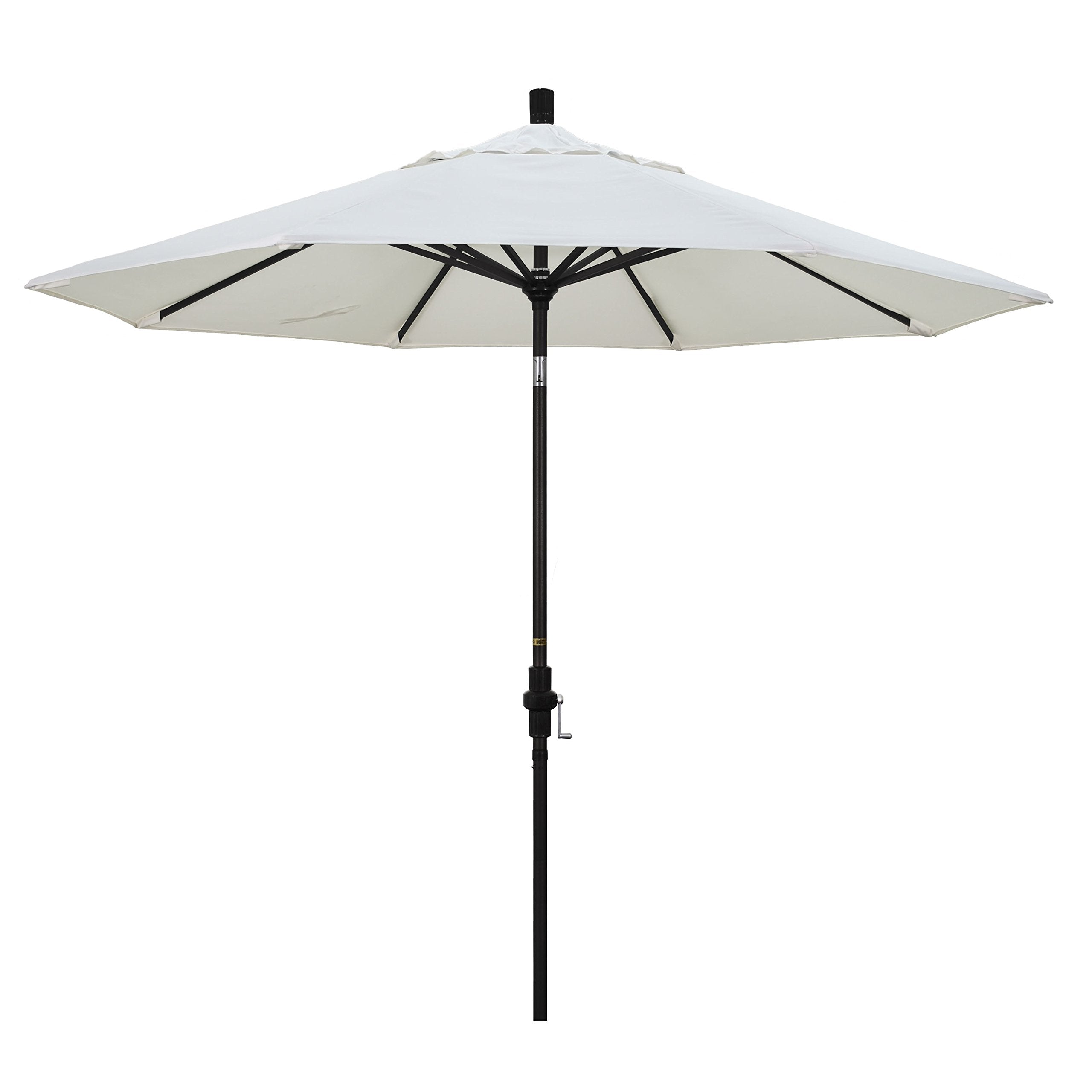 California Umbrella 9' Round Aluminum Market Umbrella, Crank Lift, Collar Tilt, Black Pole, Sunbrella Natural
