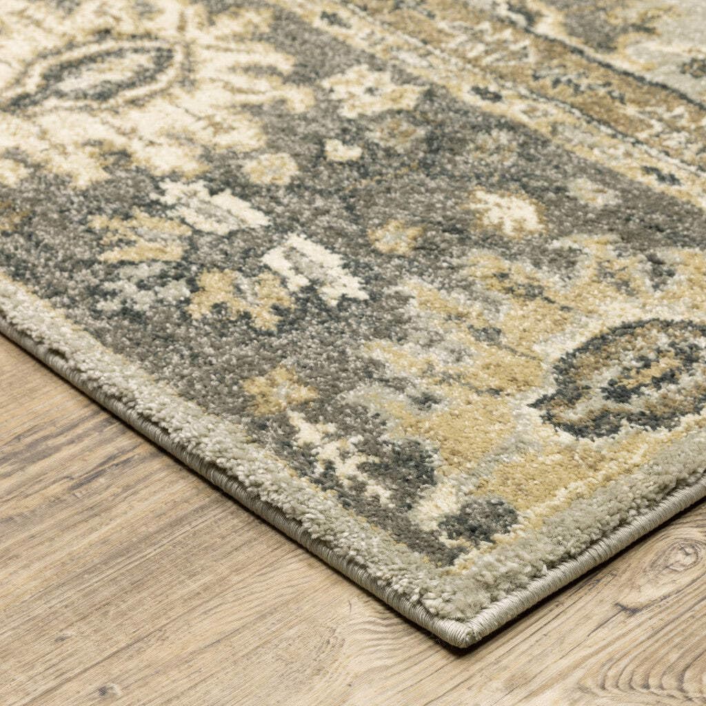 HomeRoots 508850 10 x 13 ft. Gray Brown Tan & Beige Oriental Power Loom Stain Resistant Rectangle Area Rug