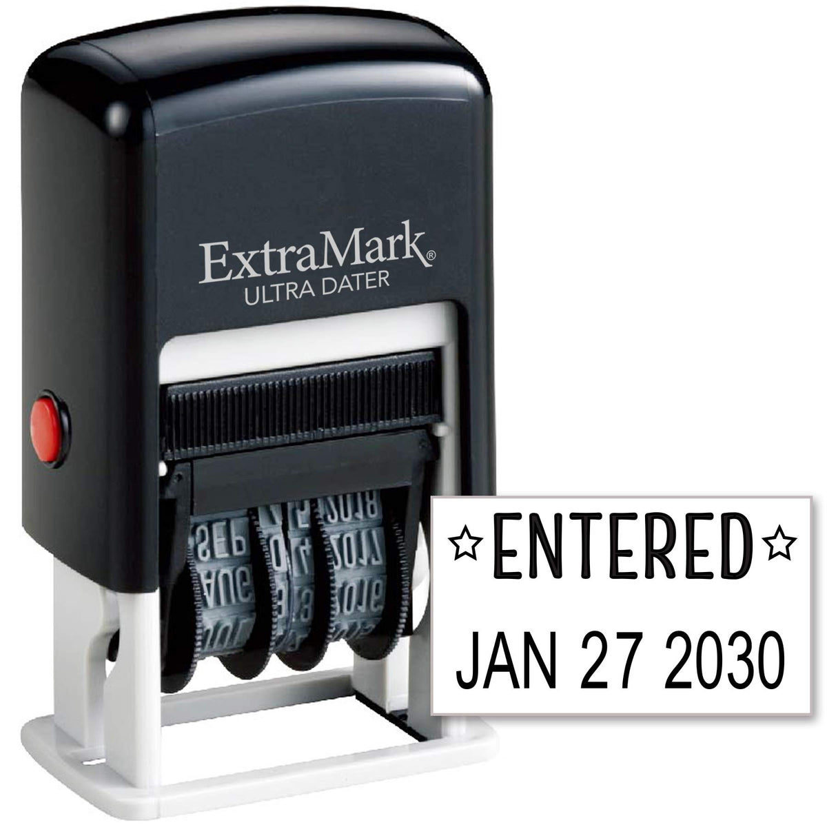 Extramark Ultra Dater Self-Inking Rubber Date Office Stamp With Entered Phrase & Date - Style 2, Black Ink, 12-Year Band