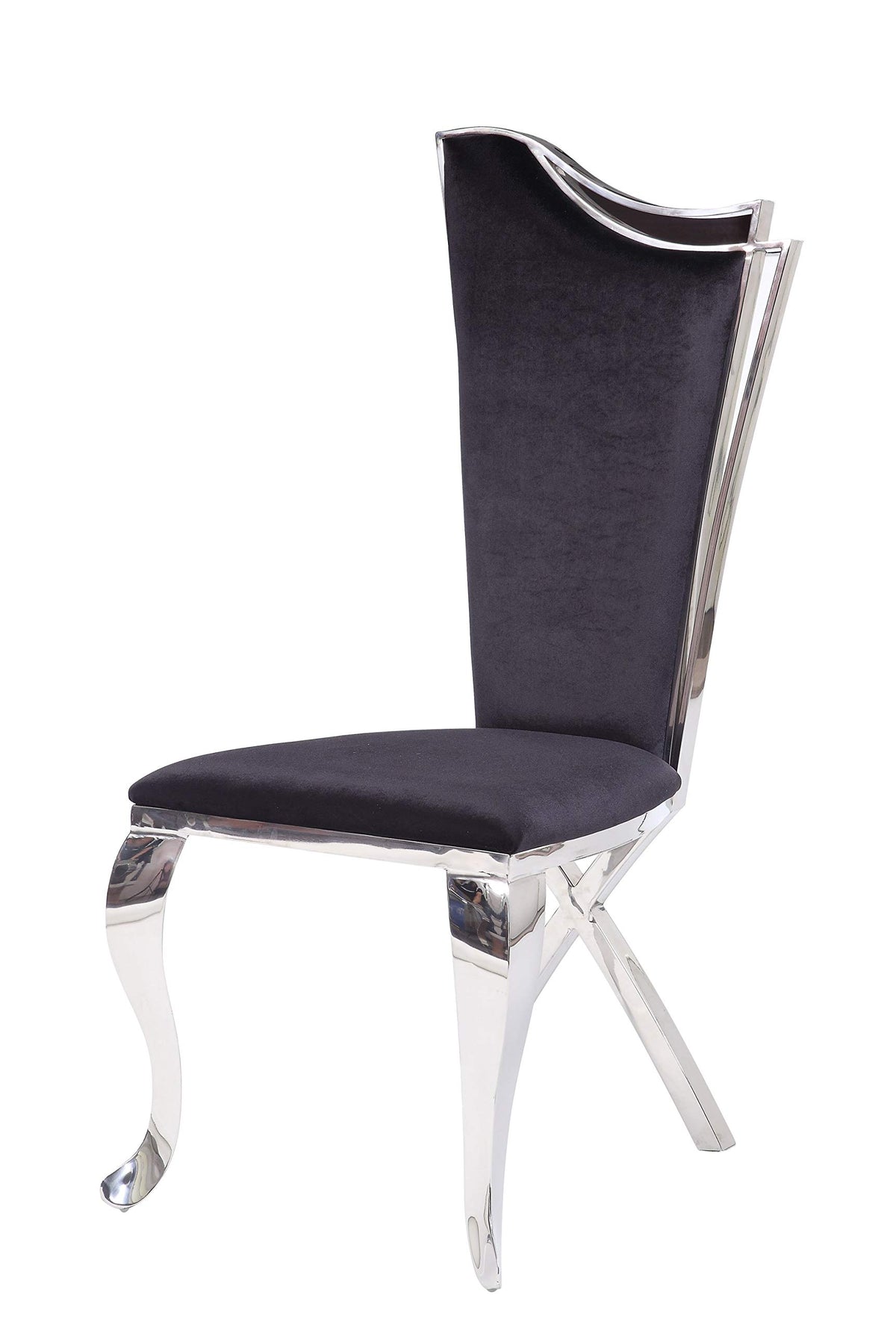 HomeRoots Stainless Steel, Upholstered (Seat) Engineered 43&quot; X 20&quot; X 21&quot; Stainless Steel, Upholstered (Seat), and Engineered Wood Side Chair (Set-2), Fabric & Stainless Steel