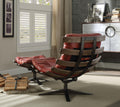 ACME Gandy 2Pc Pack Chair & Ottoman - - Antique Red Top Grain Leather