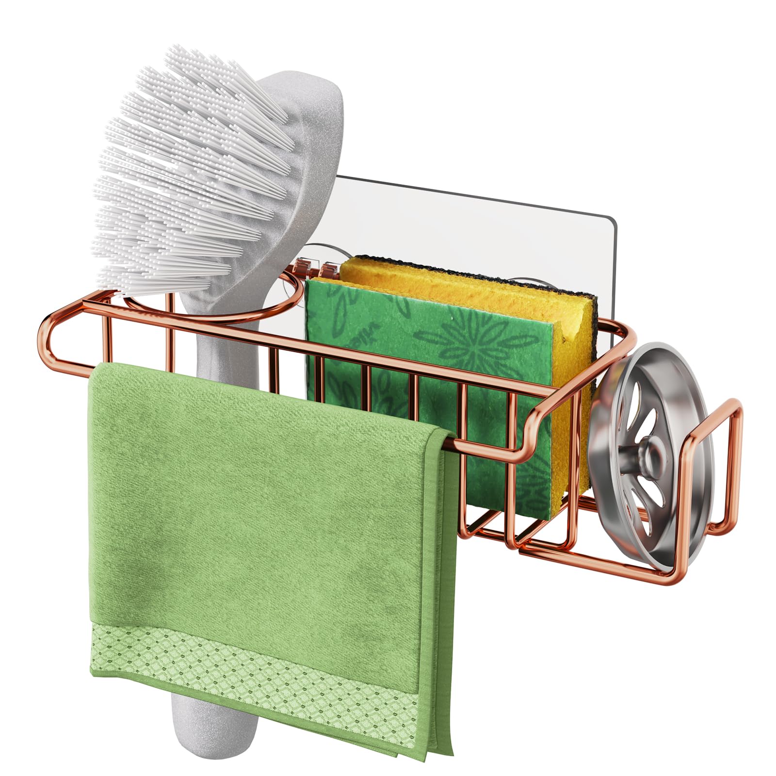 HapiRm Sponge Holder for Kitchen Sink, No Drill Kitchen Sink Caddy Organizer, Rustproof and Waterproof Dish Sponge Holder - Rose