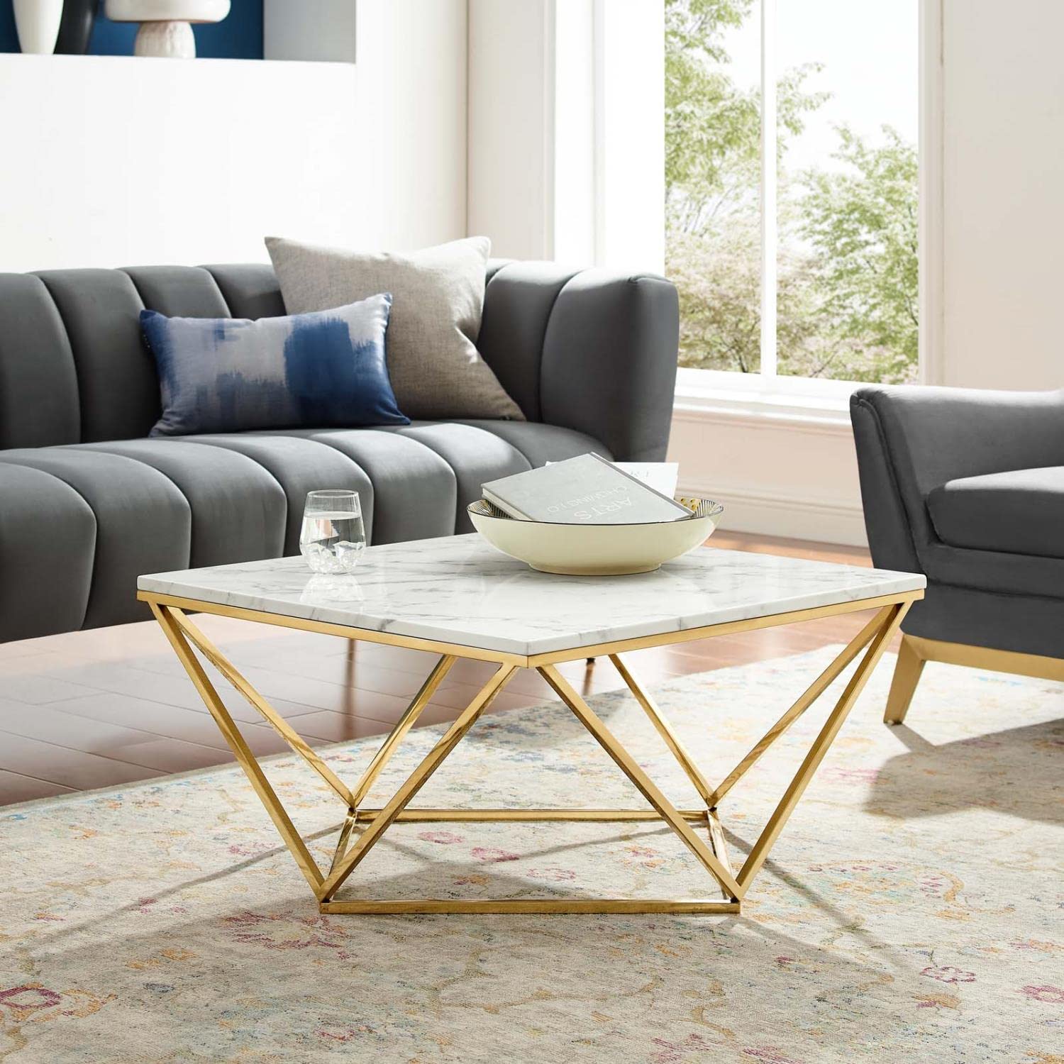 Modway Eei-4207-Gld-Whi Vertex Gold Metal Stainless Steel Coffee Table, Gold White