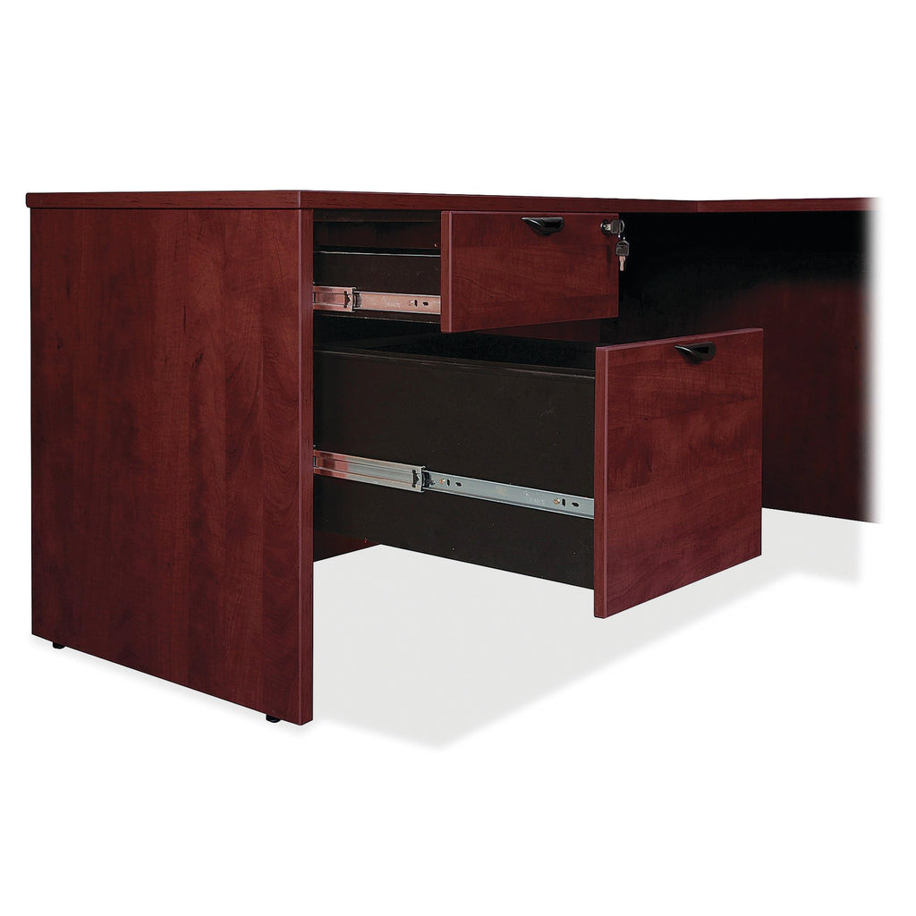 Lorell Llrpc2472My Prominence 2.0 Mahogany Laminate Double-Pedestal Credenza - 2-Drawer
