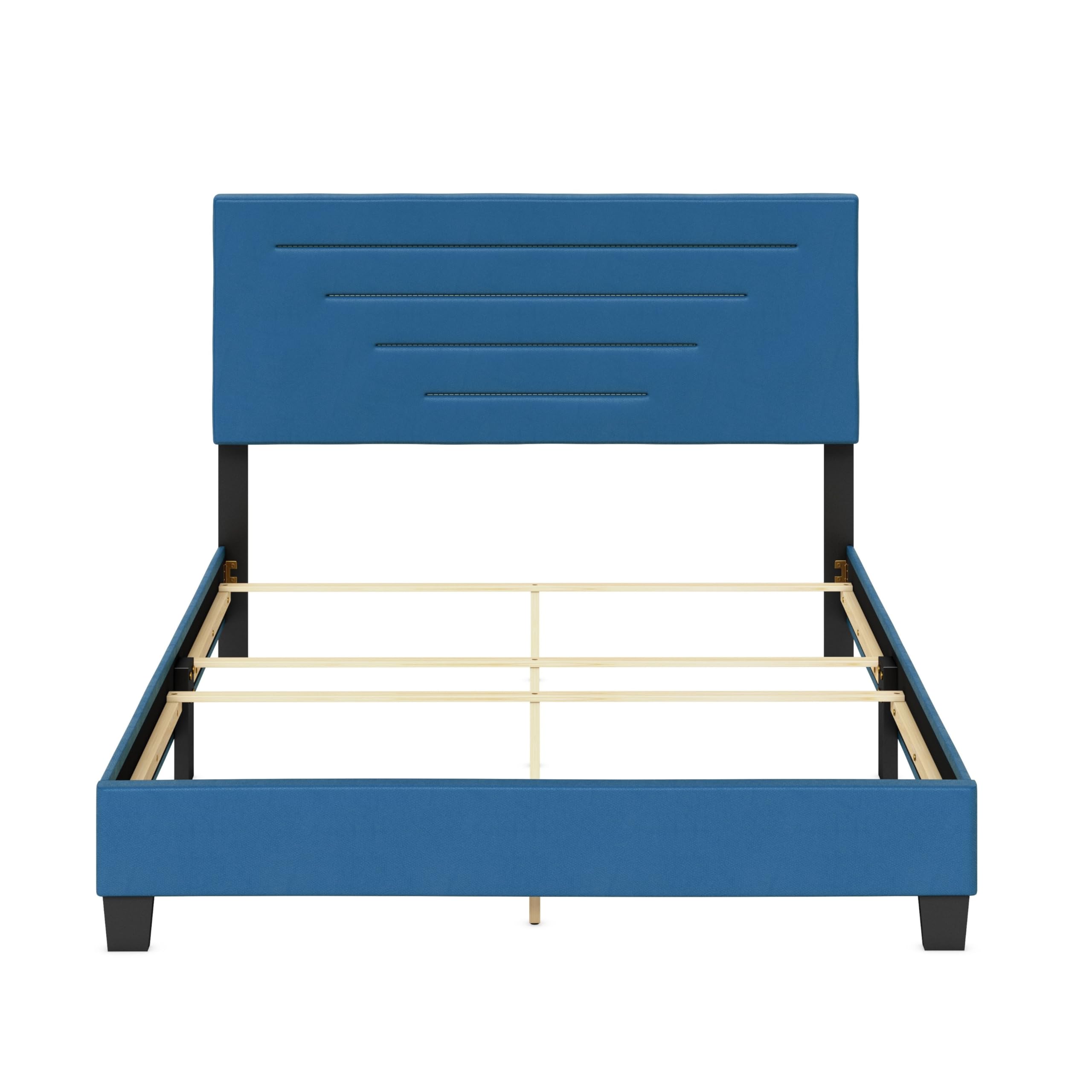 Boyd Sleep Luxenbourg Upholstered Platform Bed with Headboard and Durable Mattress Foundation with Strong Wood Slat Supports, Box Spring Required: Twin, Blue