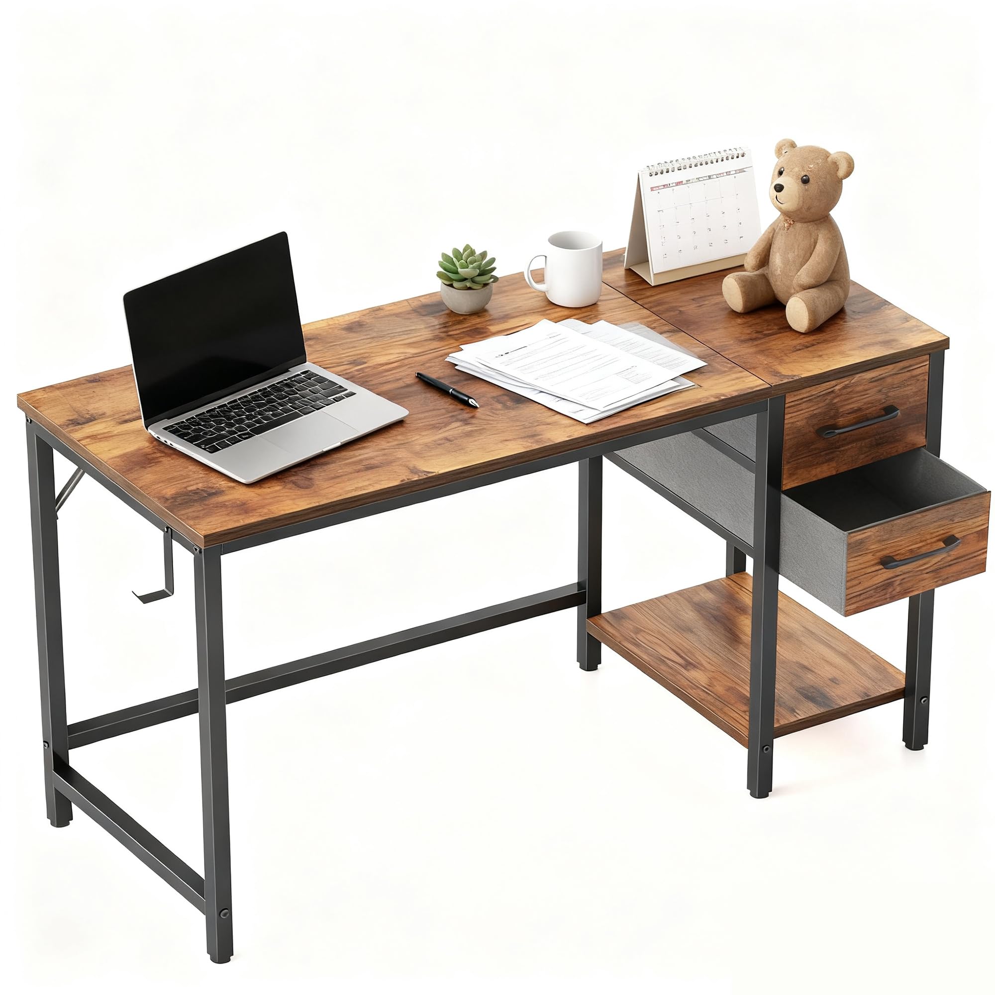 Cubiker Computer Home Office Desk with Drawers, 47 Inch Small Desk Study Writing Table, Modern Simple PC Desk, Vintage Brown