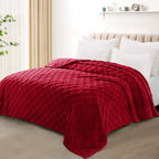 Exclusivo Mezcla King Size Flannel Fleece Blanket, Super Soft 3D Checkered Jacquard Bed Blanket, Cozy Fluffy Lightweight Blanket