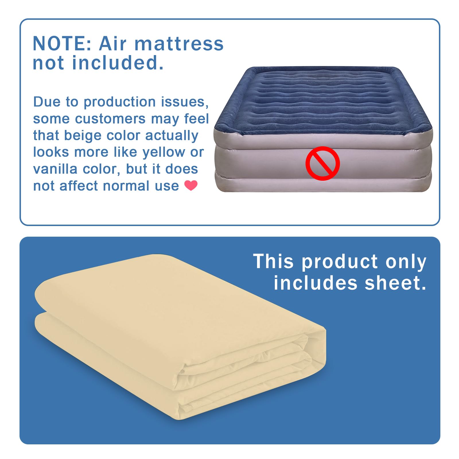 Bedecor Air Bed Sheets For Mattress Cover Removable Bed And Elastic Band Super Soft And Breathable & Deep Up To 21'' Beige King