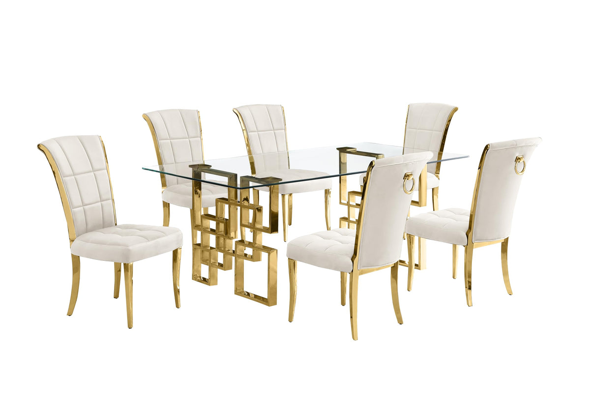 Best Quality Furniture D222-6Sc324 Dining, 7-Piece Set, Cream/Gold