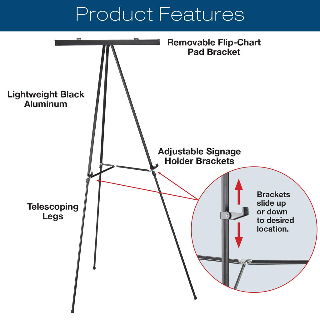 Excello Global Products Aluminum Flip-Chart Presentation Easel Stand: 2-Pack With Telescoping Legs, 70 Inches (Black)