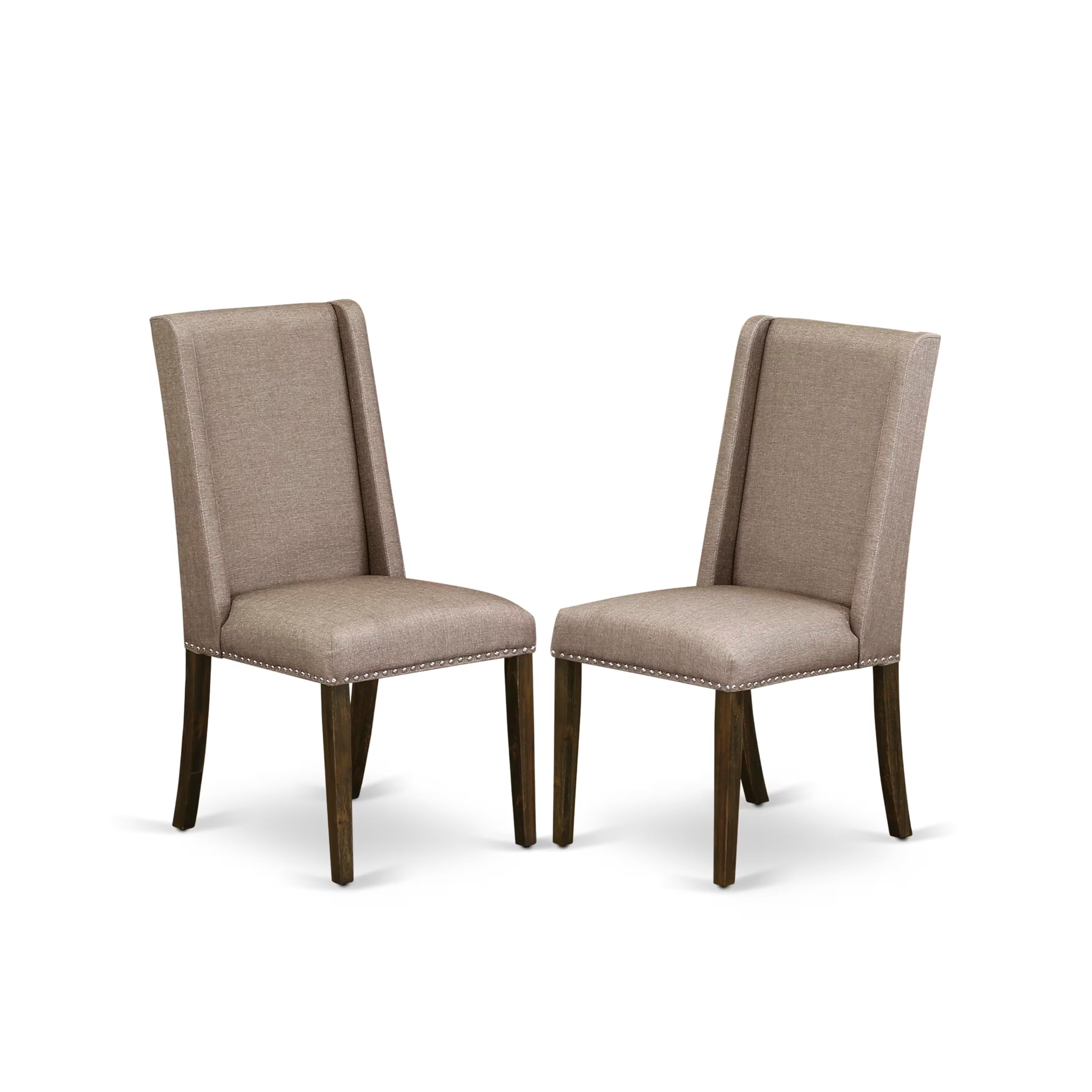 East West Furniture V797Fl716-9 9 Piece Dining Room Table Set Includes A Rectangle Dining Table With V-Legs And 8 Dark Khaki Linen Fabric Upholstered Chairs, 40X72 Inch, Multi-Color