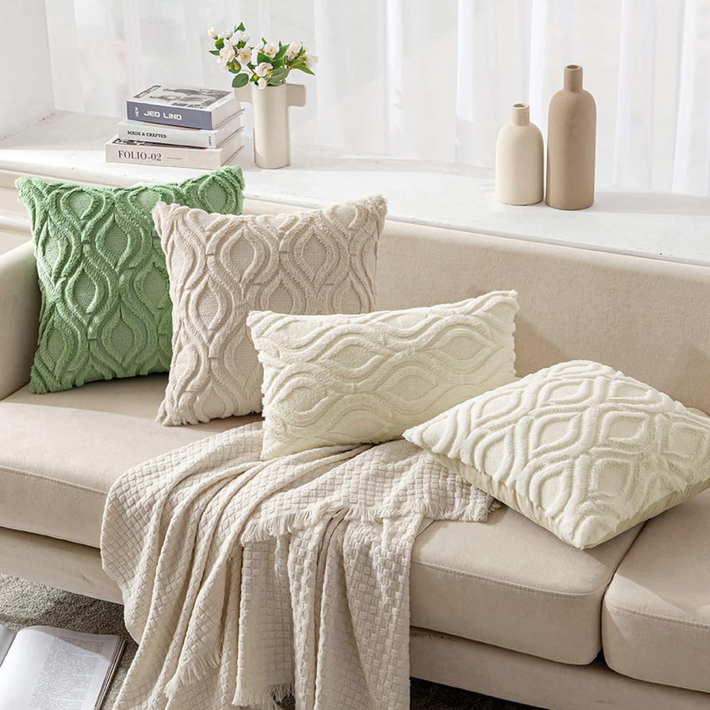 Miulee Cream White Throw Pillow Covers 16X16 Inch, Soft Winter Plush Faux Wool Couch Pillow Covers Set Of 2 Decorative Farmhouse Boho Throw Pillows For Sofa Living Room Bed