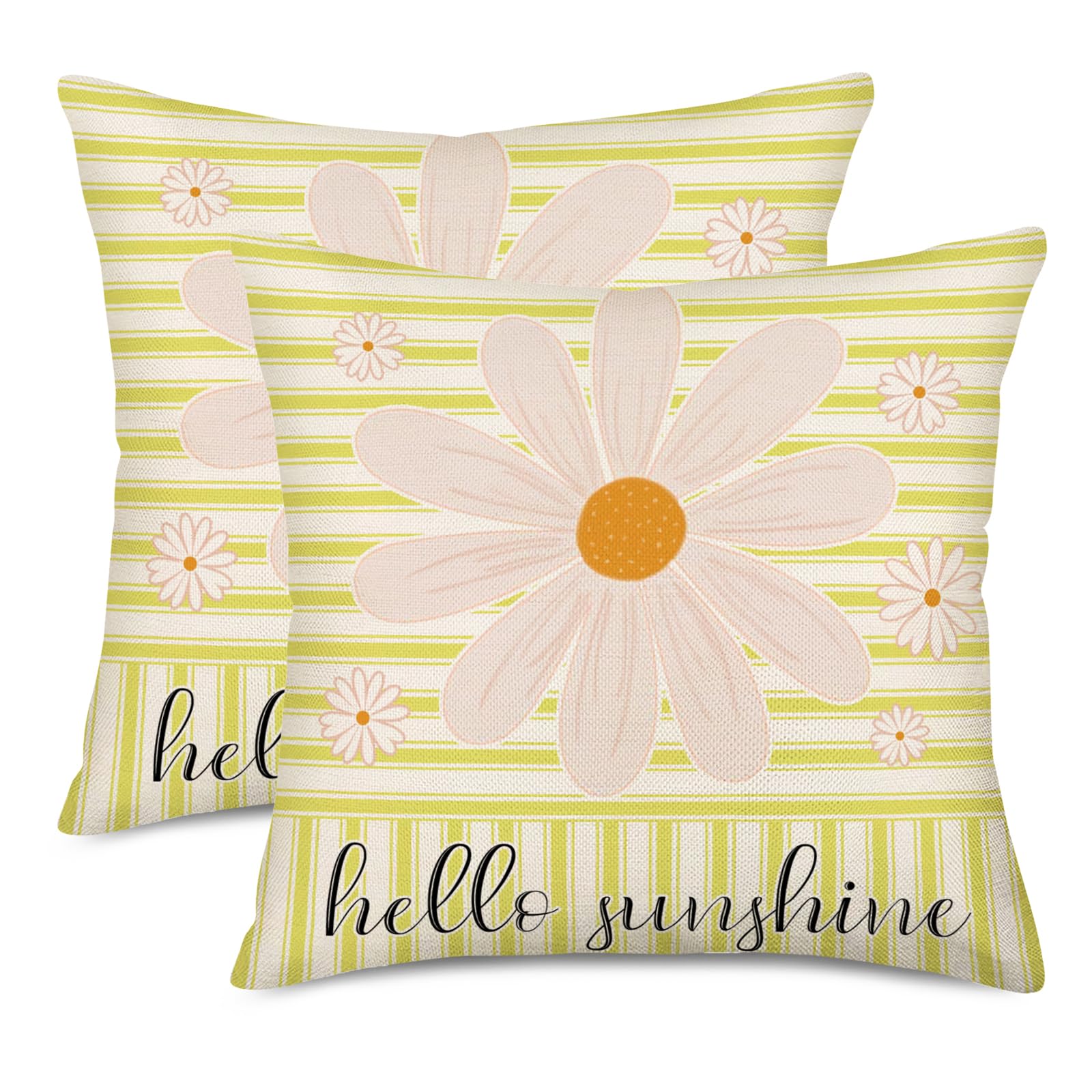 Fukeen Hello Sunshine Pillow Covers Set Of 2 22X22 Inch Yellow White Daisy Floral Throw Pillow Covers Bloom Spring Summer Farmho