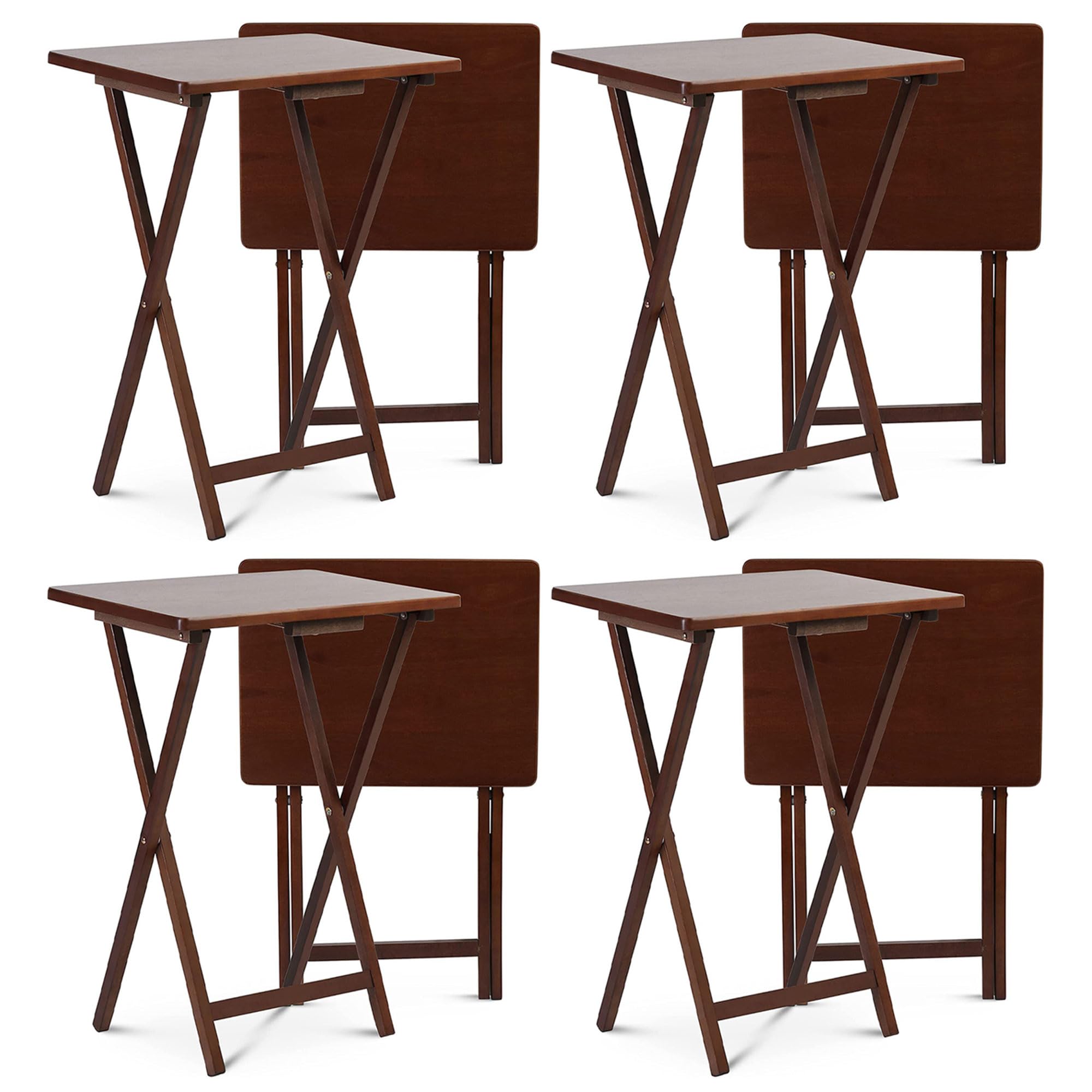 Pj Wood Portable Collapsible Tv Snack Tray Table Desk Serving Stand, For Home, Living Room, Dorm, And Office, Honey Oak (8 Pack)