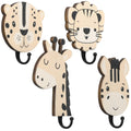 4 Pcs Safari Animal Wall Hooks Decorative Wall Hooks Kids Wall Hooks Decorative Wooden Jungle Animal Wall Hooks Animal Nursery H