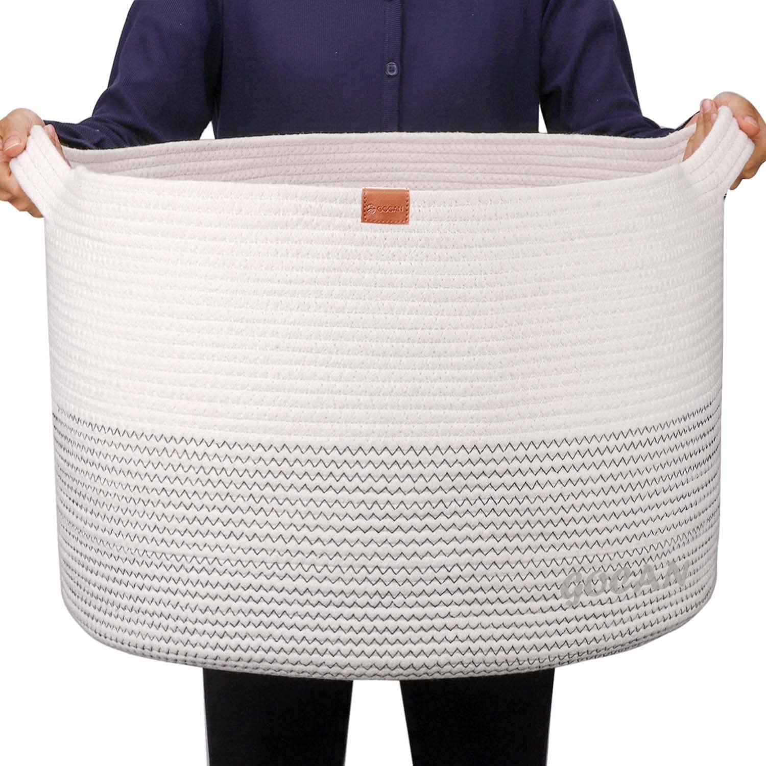 GOCAN Extra Large Laundry Basket 22 X 22X 14 XXXL Cotton Rope Woven Basket for Blankets Storage Basket with Handles for Living R