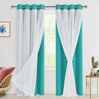 Hiasan Blackout Curtains with Sheer Overlay,Thermal Insulated Mix&Match Double Layer Room Darkening Curtains for Bedroom,Living 