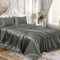 Homiest 4Pcs Satin Sheets Set Luxury Silky Satin Bedding Set With Deep Pocket, 1 Fitted Sheet + 1 Flat Sheet + 2 Pillowcases (King Size, Dark Grey)