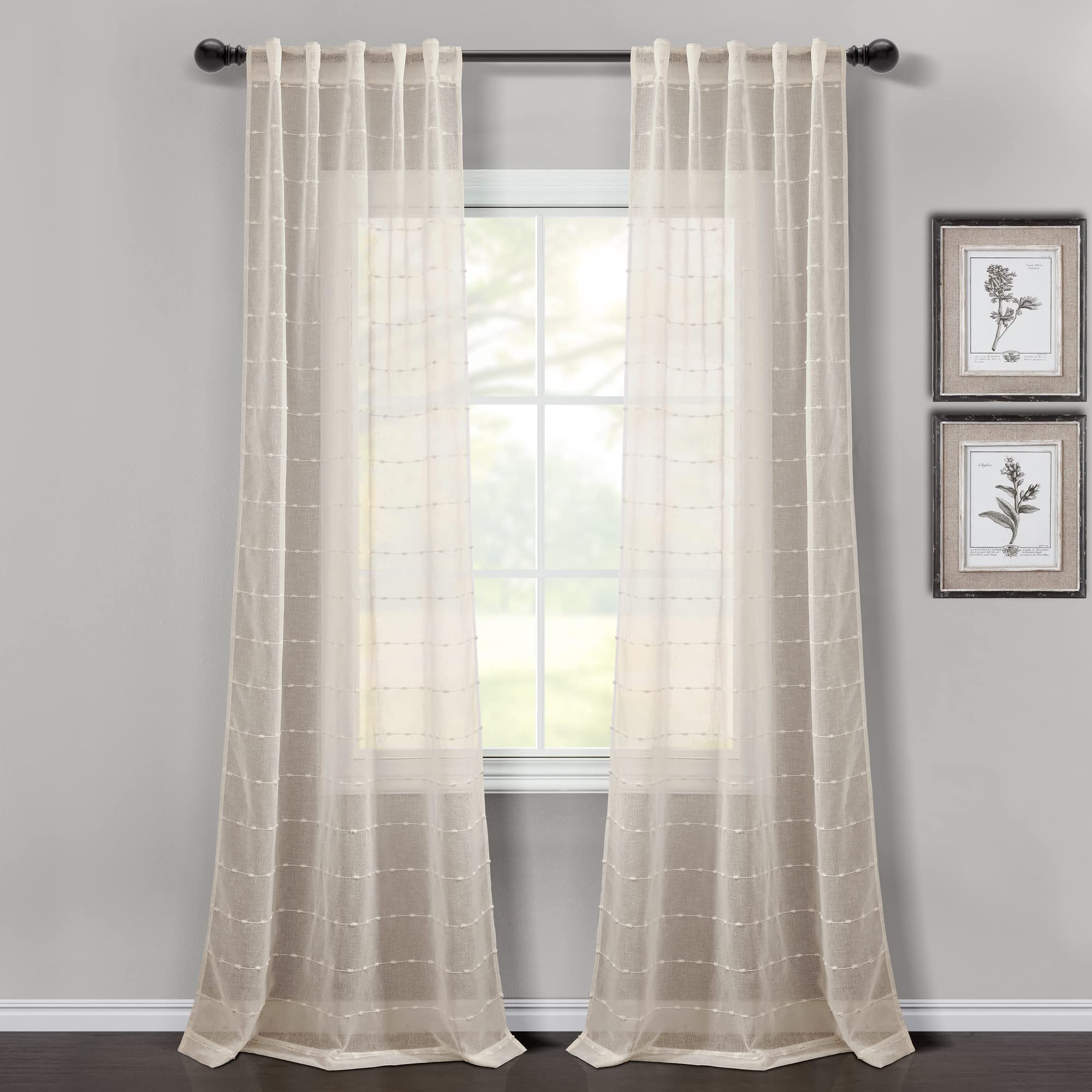 Lush Decor Farmhouse Textured Back Tab/Rod Pocket Sheer Window Curtain Panel Pair, 38'W X 84'L, Beige