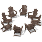 Kingyes Folding Adirondack Chair Set Of 8, Hdpe All-Weather Folding Adirondack Chair, Brown
