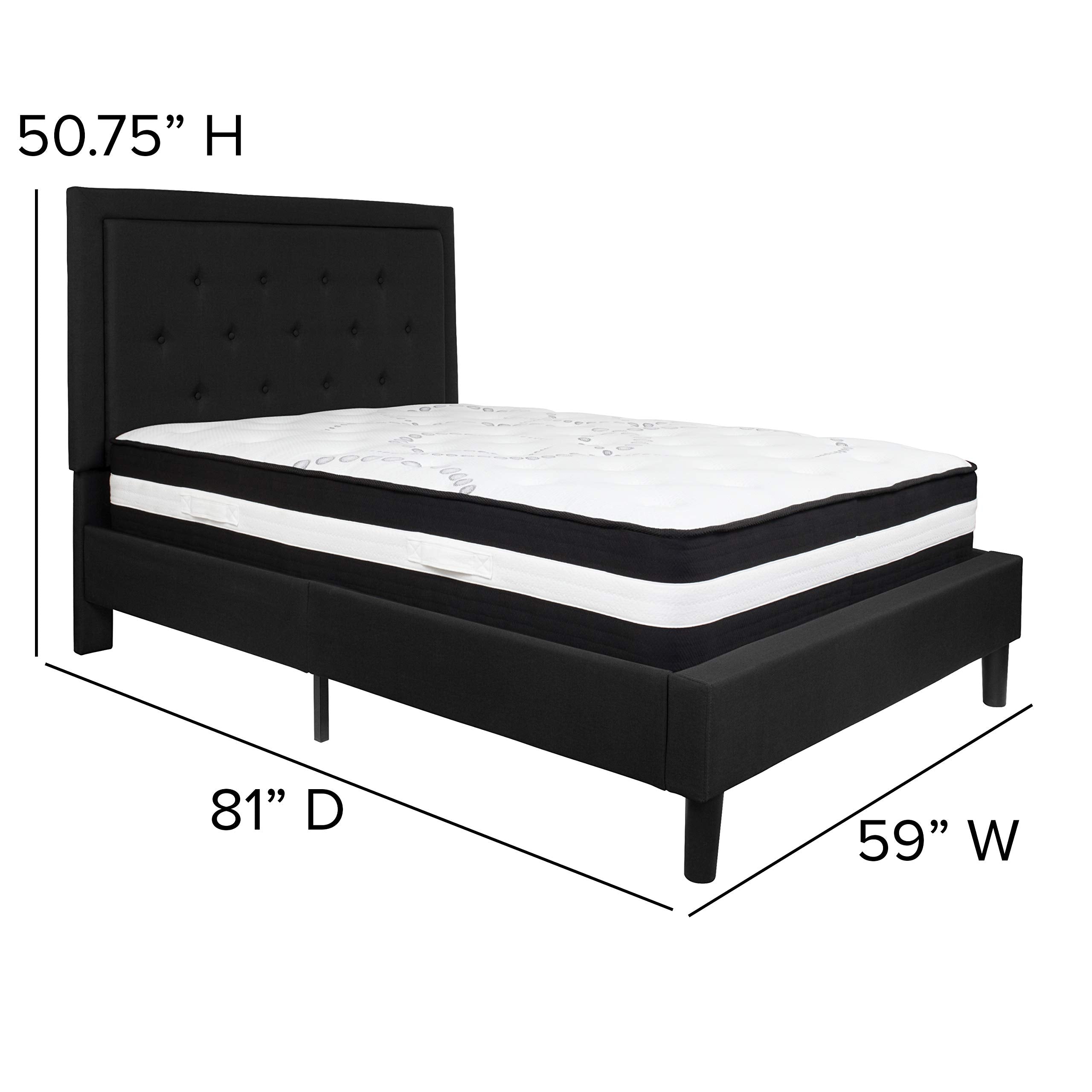 Flash Furniture Roxbury Full Size Tufted Upholstered Platform Bed In Black Fabric With Pocket Spring Mattress