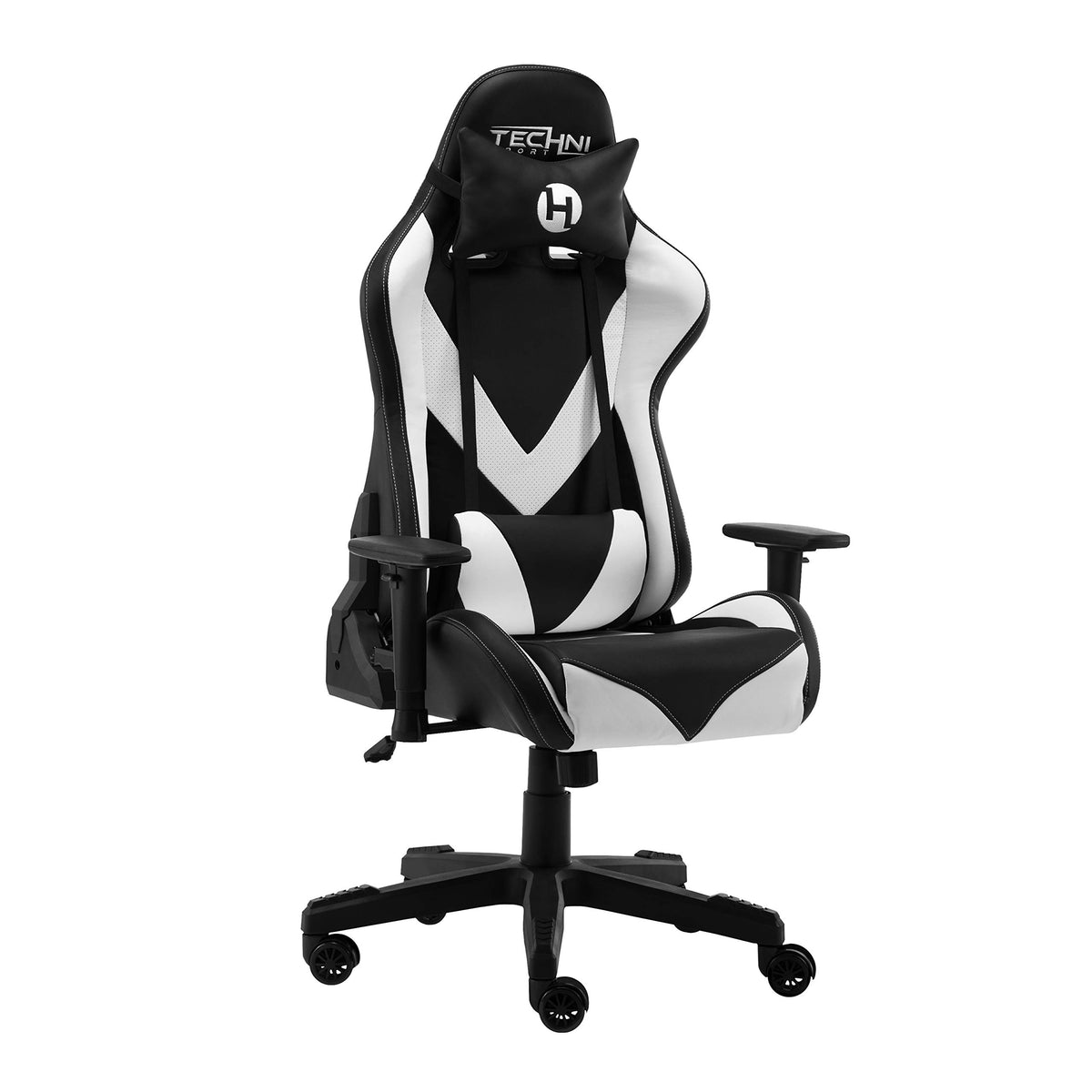 Techni Sport Pc Gaming Chair With Foam Seat And Padded Arms, Reclining Office Chair With Height And Tilt Adjustable, White