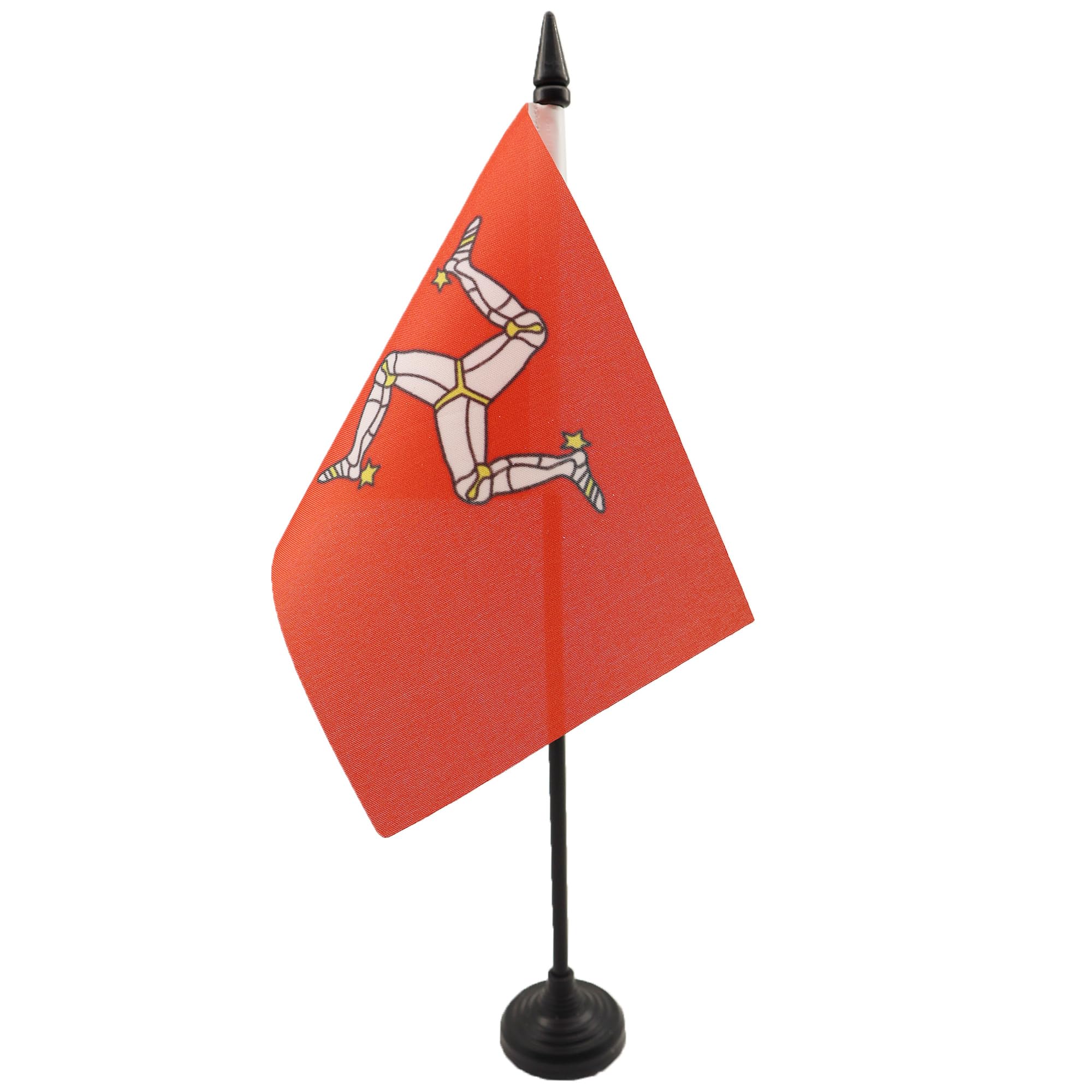 Isle Of Man Table Flag 4' X 6' - Manx - English Desk Flag 15 X 10 Cm - Black Plastic Stick And Base - Az Flag