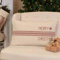 Sleigh Bells Ring Grain Sack Stripe Throw Pillow Cover, 16' X 26', W/Printed Merry Christmas, Farmhouse Christmas Red & Cream