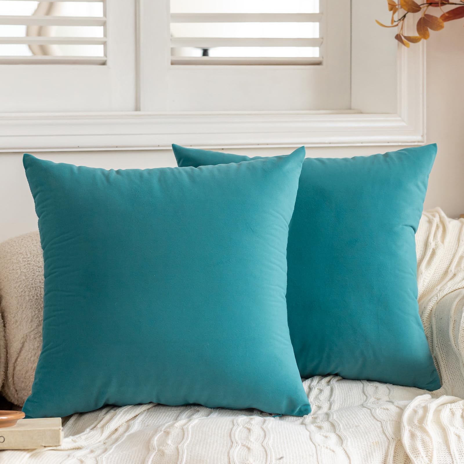 Feverqiyi Teal Velvet Pillow Covers 18X18 Set Of 2 Decorative Square Throw Pillowcase Soft Solid Cushion Covers For Bedroom Livi