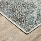 HomeRoots 508915 10 x 13 ft. Ivory Gray Charcoal Blue & Rust Oriental Power Loom Stain Resistant Rectangle Area Rug