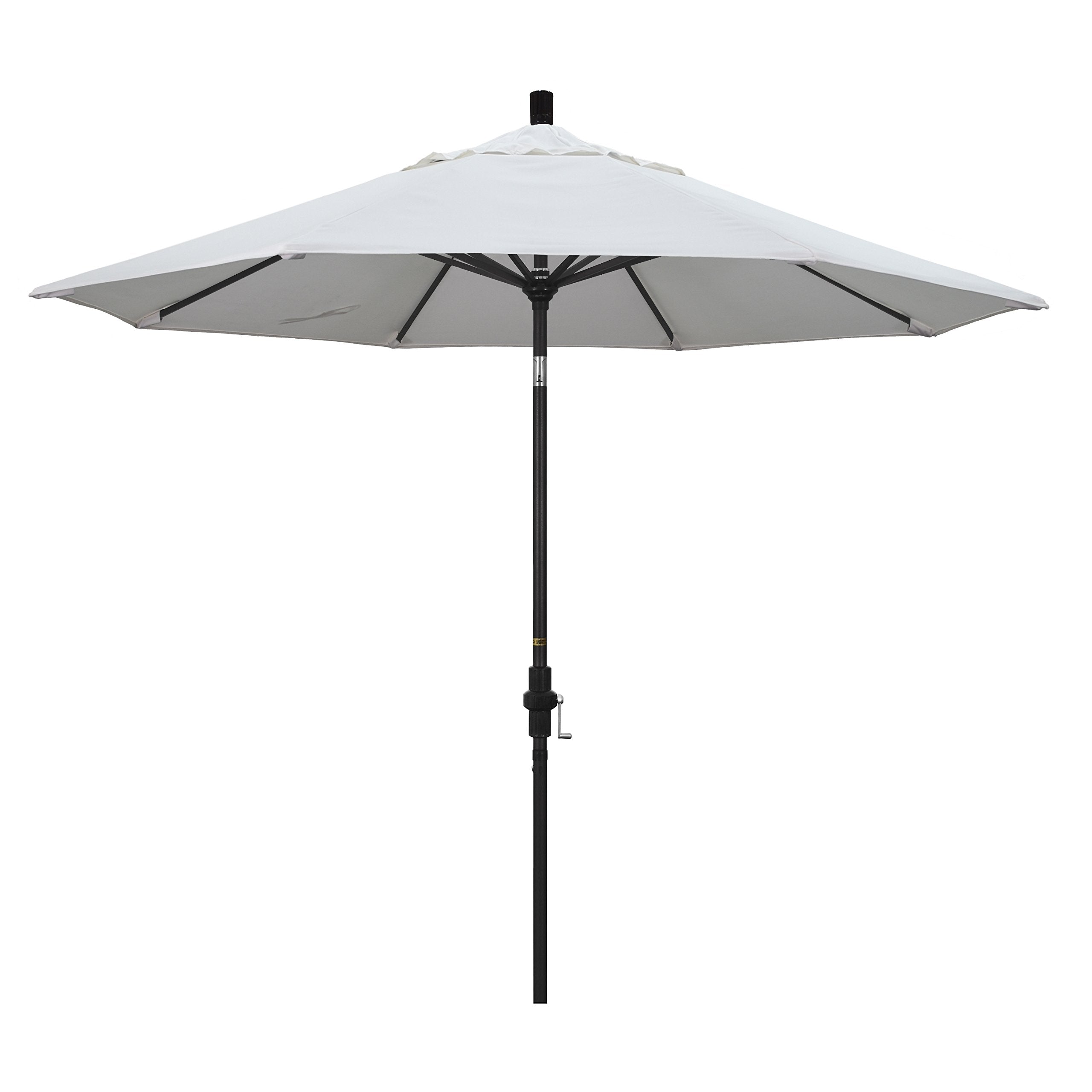 California Umbrella 9' Round Aluminum Market Umbrella, Crank Lift, Collar Tilt, Black Pole, Pacifica Natural