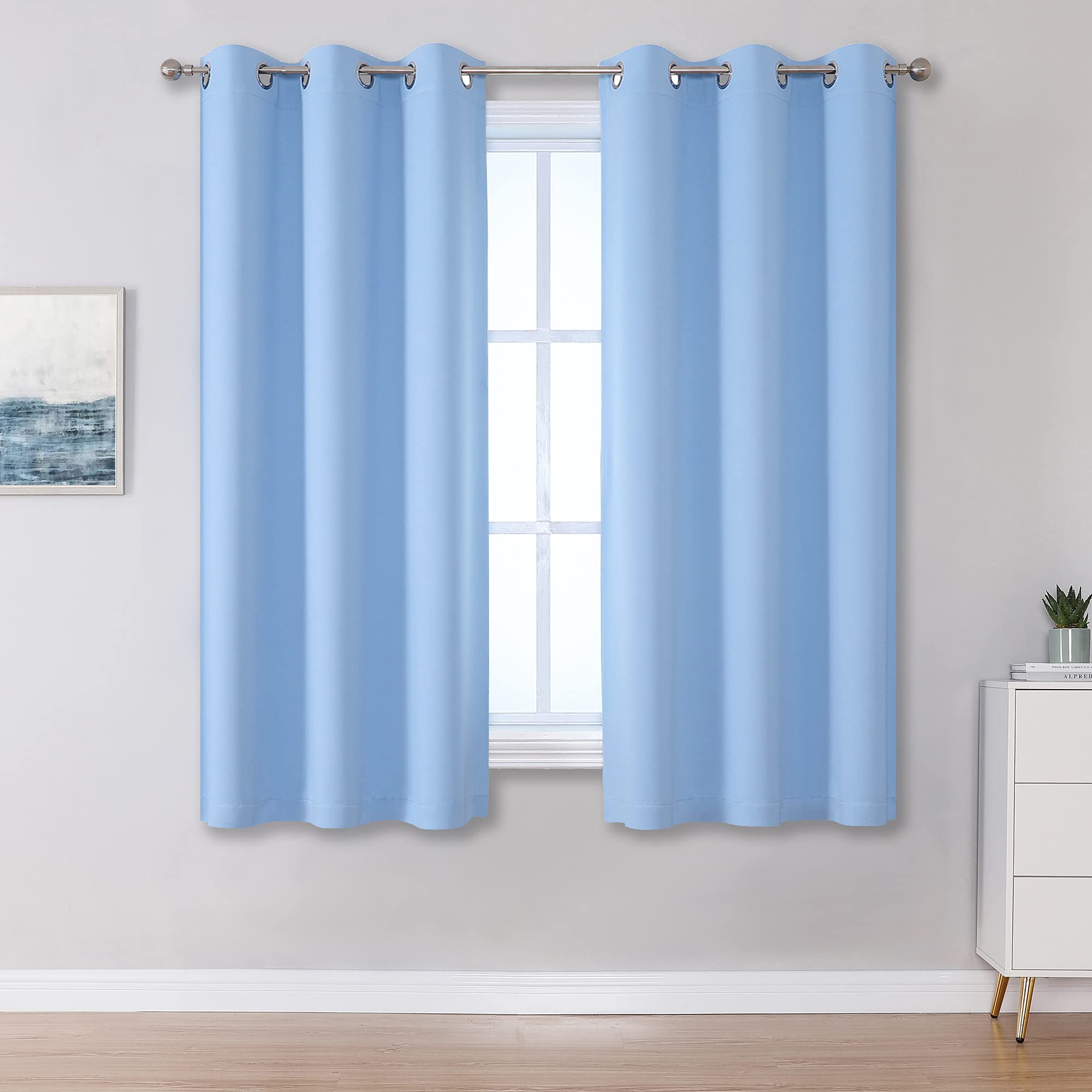 Dualife Cerulean Blackout Curtains 38 X 54 Inch Length 2 Panels Energy Efficient Room Darkening Bedroom Curtains Thermal Insulat
