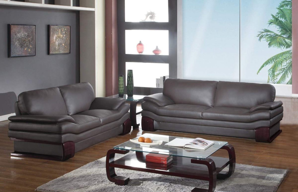 HomeRoots 70 X 35 X 35 Modern Brown Leather Sofa and Loveseat