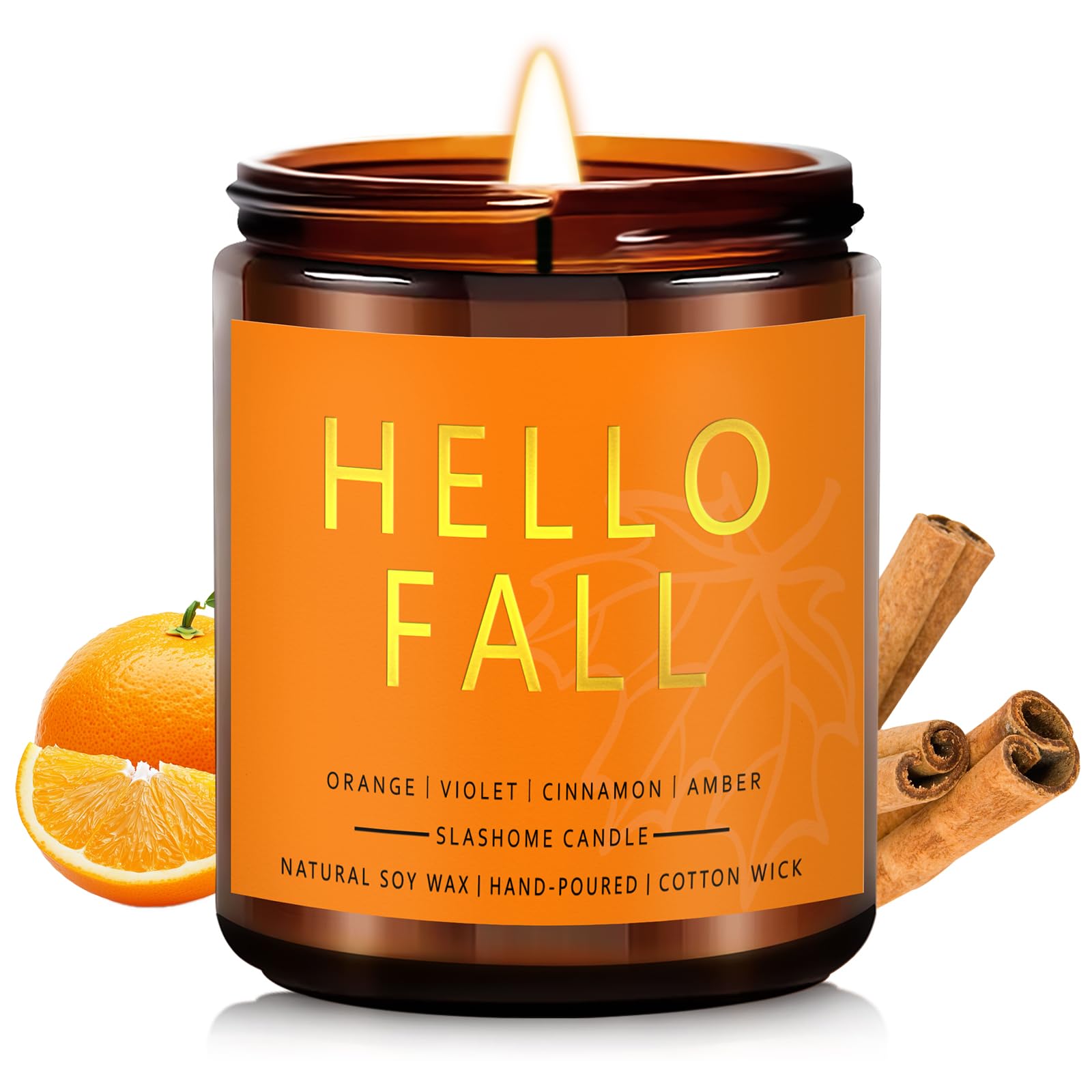 Fall Candles | Hello Fall Candle - Scent of Cinnamon, Orange, Violet, Amber - Fall Scented Candles, Autumn Soy Candles, Fall Dec