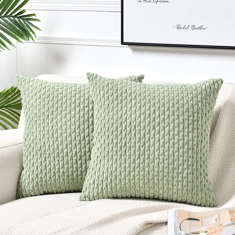Fancy Homi 2 Packs Sage Green Decorative Throw Pillow Covers 18X18 Inch For Couch Bed Sofa, Modern Farmhouse Boho Home Decor, So