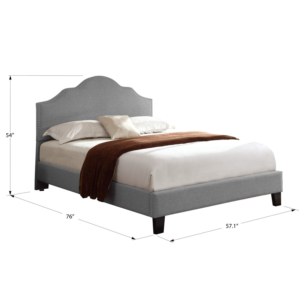 Wallace & Bay Kirby Upholstered Bed with Nailhead, Full, Gray
