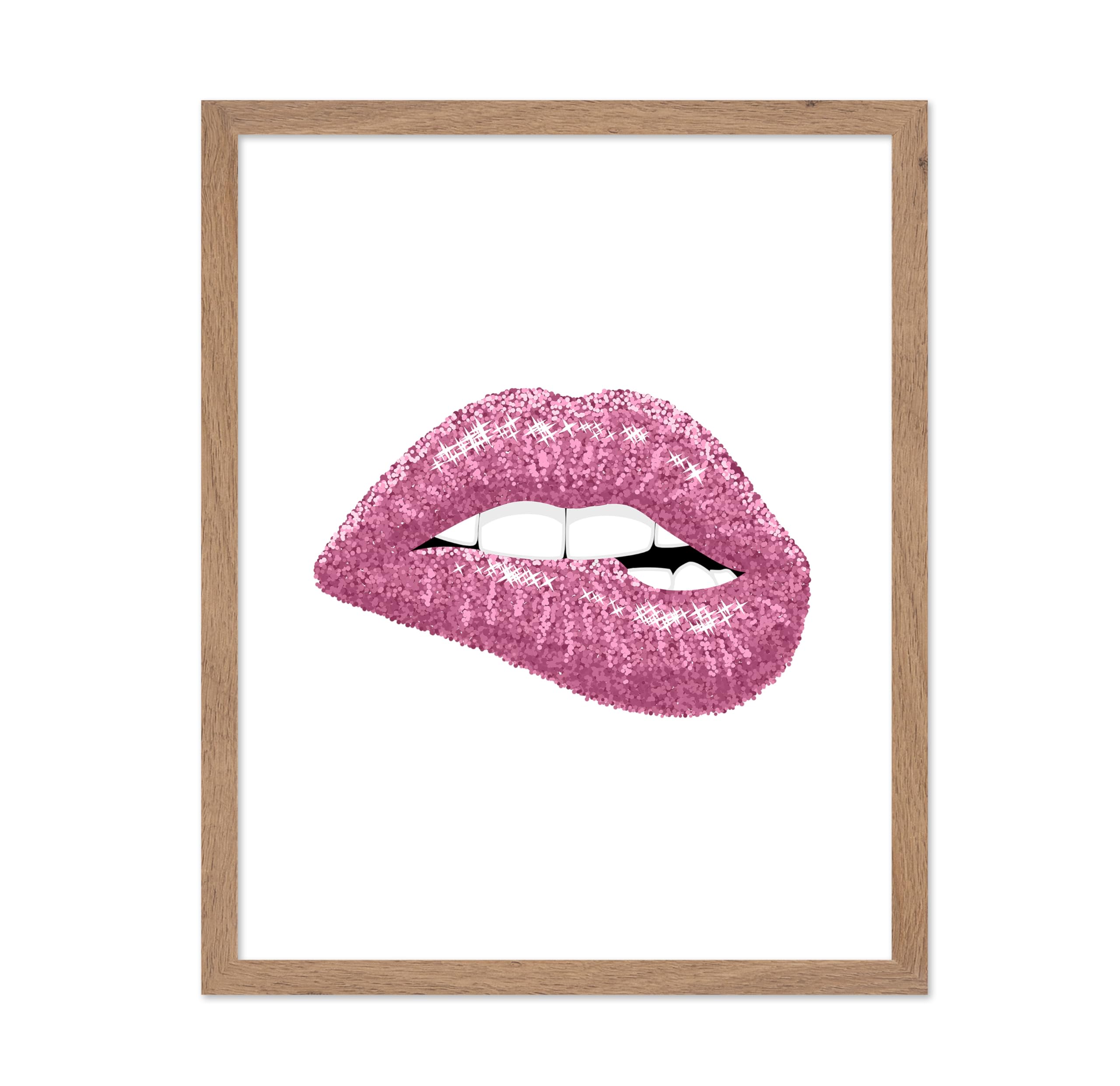 Poster Master Pink Glitter Lips Poster - Lip Bite Print - Fashion Art - Trendy Art - Modern Art - Pop Art - Gift for Men & Women