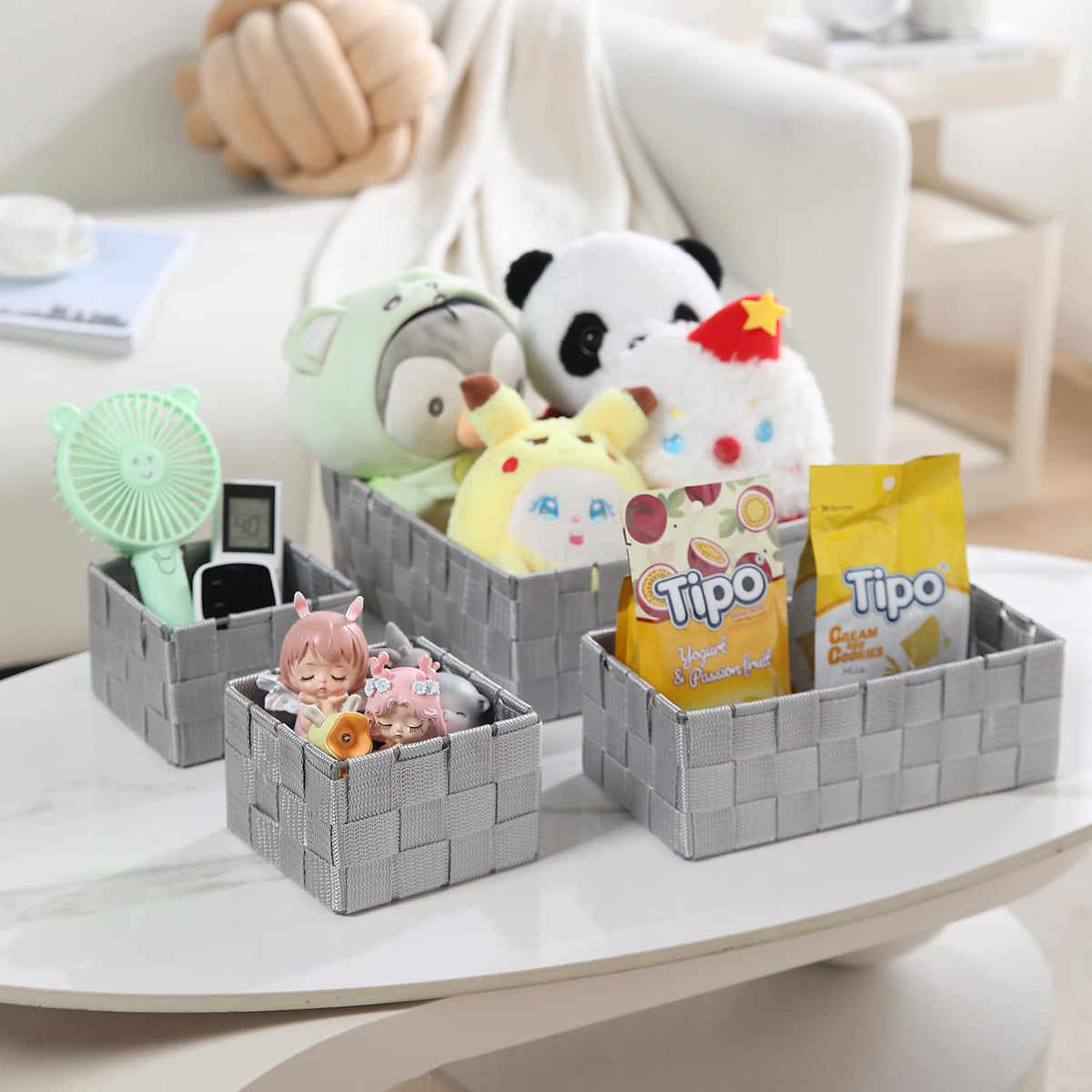 HOKIPO Nylon Storage Basket Desk Organizer, Grey, Set of 4 (AR5328)