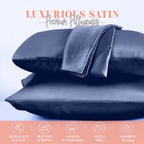 Elegant Comfort Silky And Luxurious 2-Piece Satin Pillowcase Set For Healthier Skin And Hair, Hidden Zipper Closure And Beautifully Packaged, Satin Pillowcase Set, Standard/Queen, Navy Blue