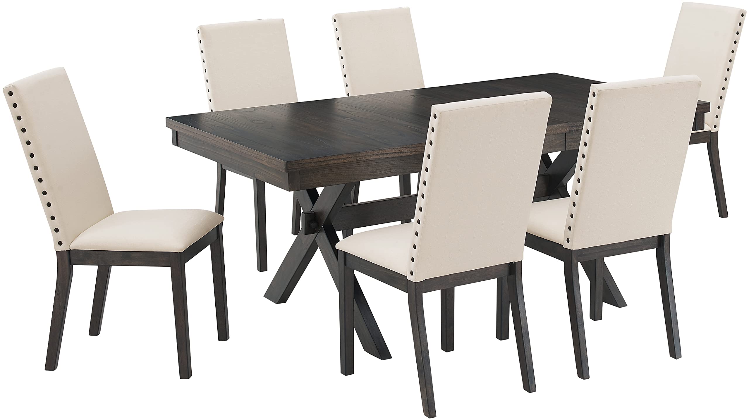 Crosley Furniture Hayden 7-Piece Modern Farmhouse Dining Table Set for 6 with Parsons Chairs, Slate