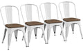 Yaheetech Set of 4 Metal Dining Chairs, Modern Style Farmhouse Chairs for Indoor/Outdoor, Stackable, Waterproof, White