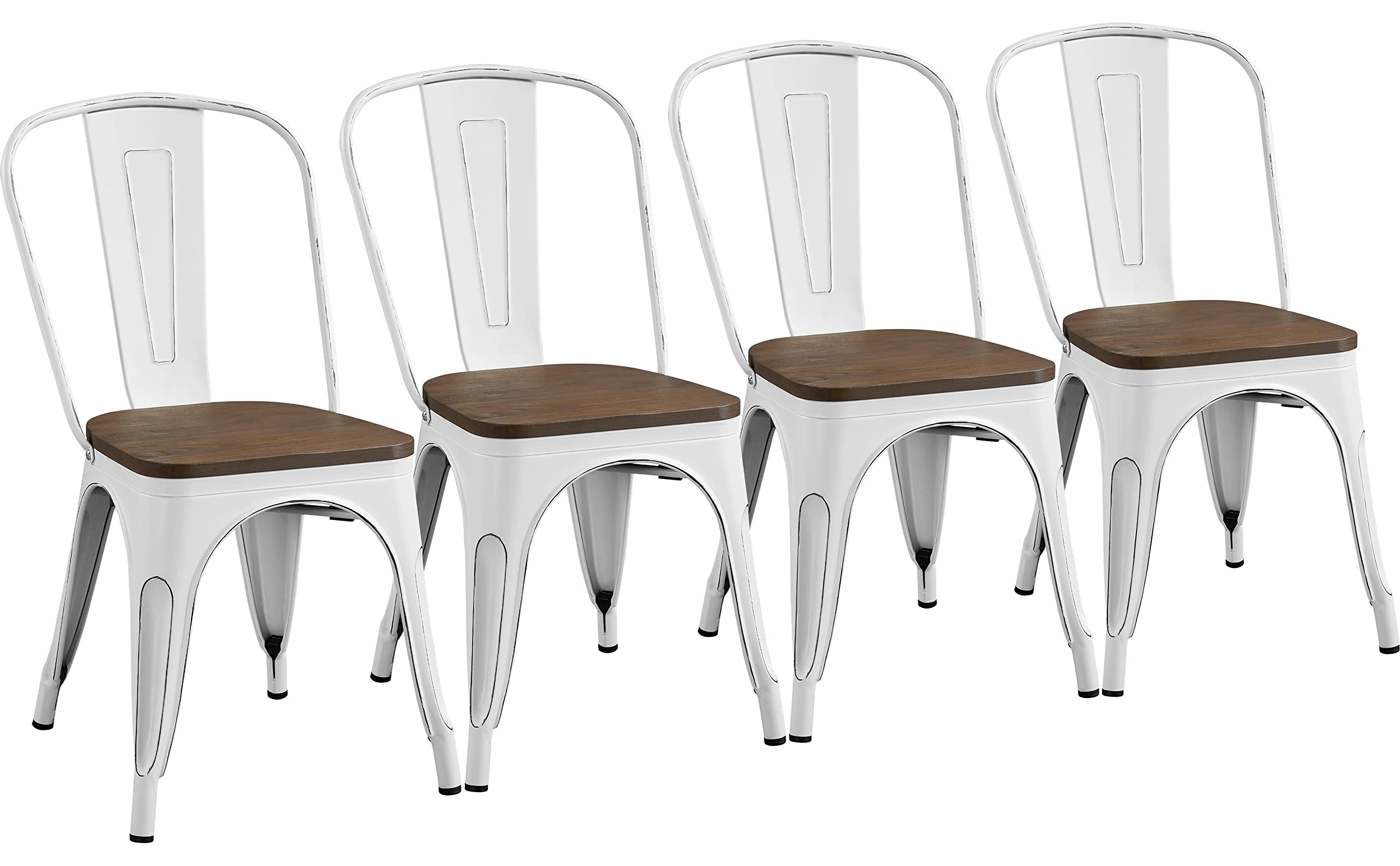 Yaheetech Set of 4 Metal Dining Chairs, Modern Style Farmhouse Chairs for Indoor/Outdoor, Stackable, Waterproof, White
