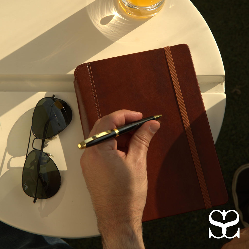 Settini Classic Journal Gift Set In Gift Box - Hardcover Vegan Leather, Unique Pen Holder, Lined, 192 Pages, 6' X 8.5' - Inclu
