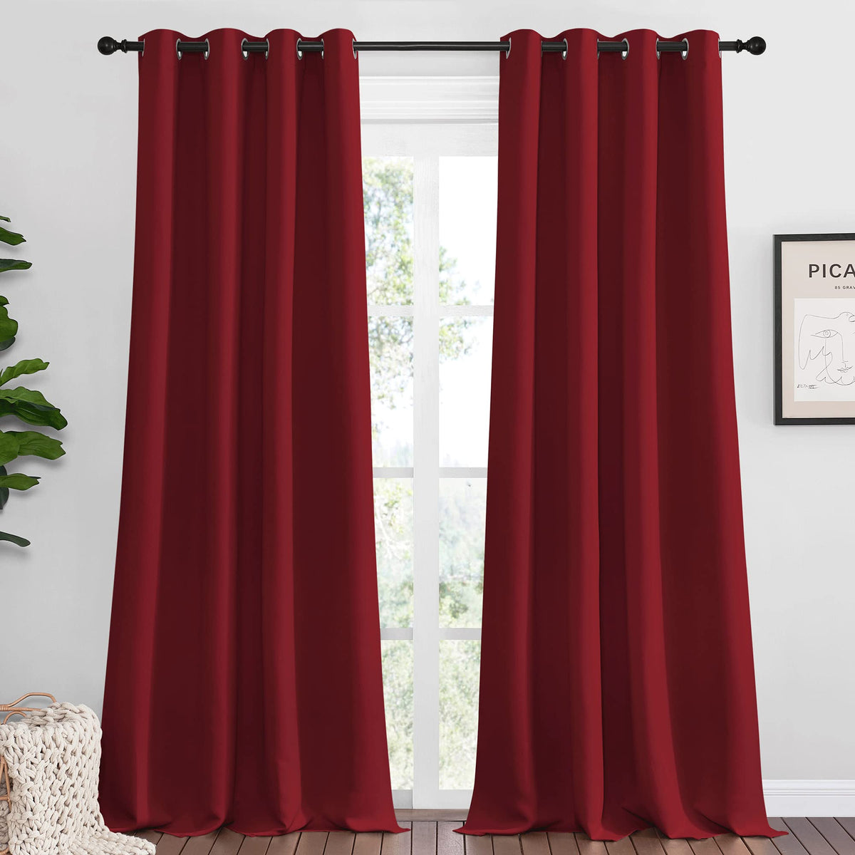 Nicetown Burgundy Red Blackout Draperies Curtains - Pair Of Grommet Top Thermal Insulated Blackout Decorative Curtains For Thank