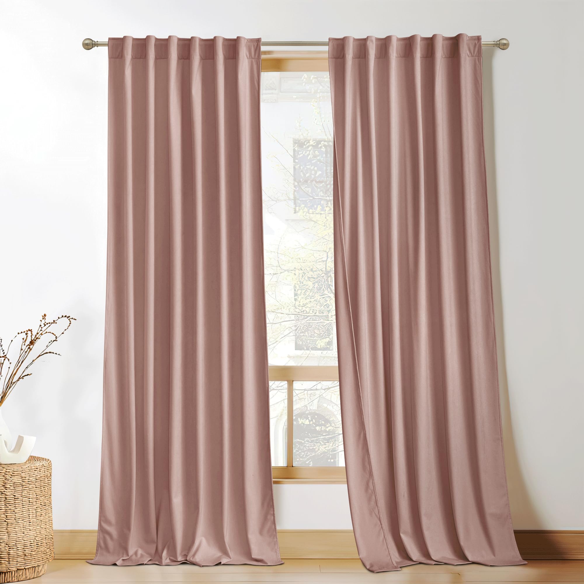 Kgorge Dusty Pink Velvet Curtains 90 Inches, Super Soft Vertical Luxurious Winter Backdrop Decor For Living Room Dining Room, 52