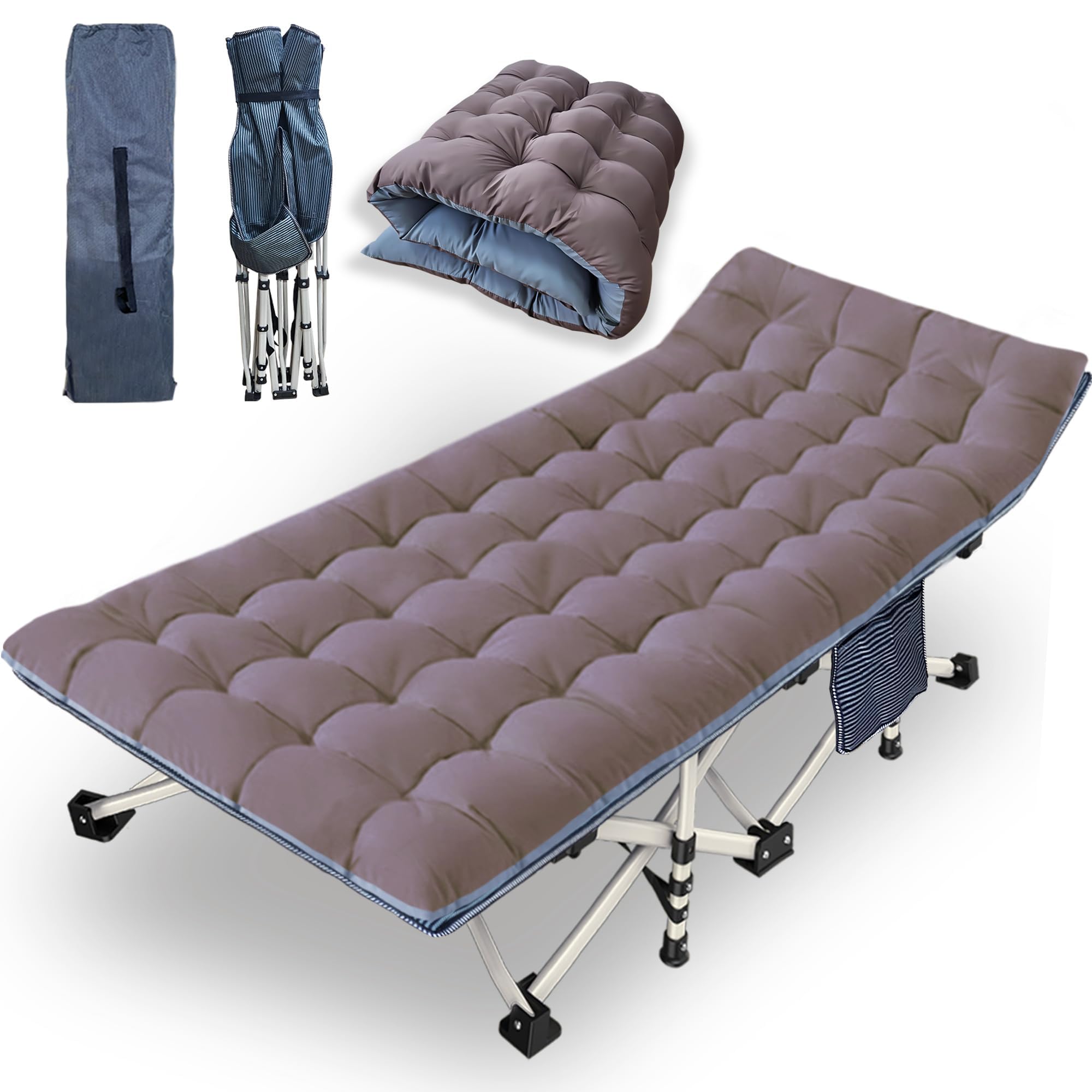 79 L x 32 W x 18 H Oversize XXL Camping Cot with Mattress Comfortable for Adults Extra Wide Cots for Sleeping Camping Bed Foldin