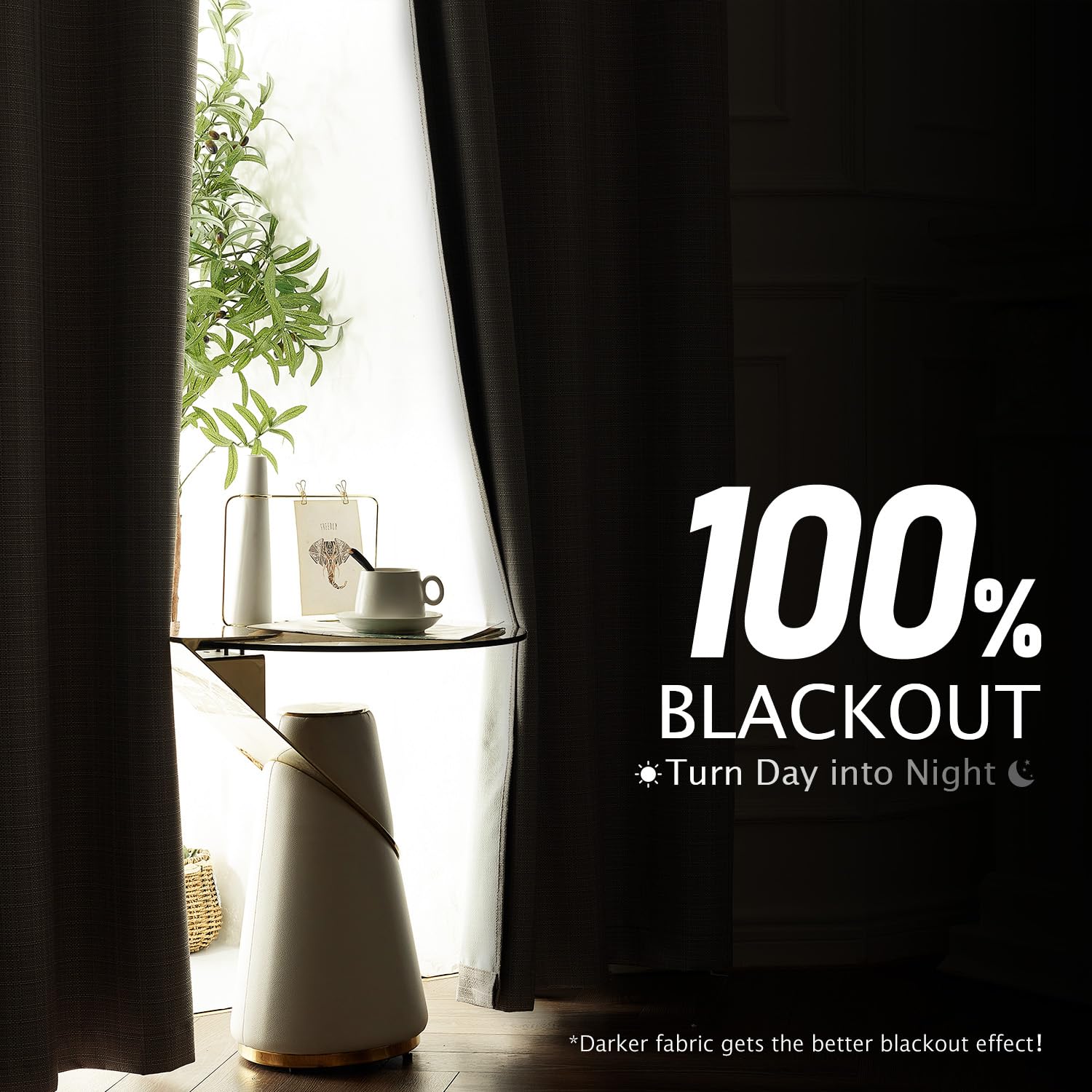 Jinchan 100% Blackout Curtains For Bedroom Living Room Linen Blackout Curtains 84 Inch Long Room Darkening Curtains Linen Textur